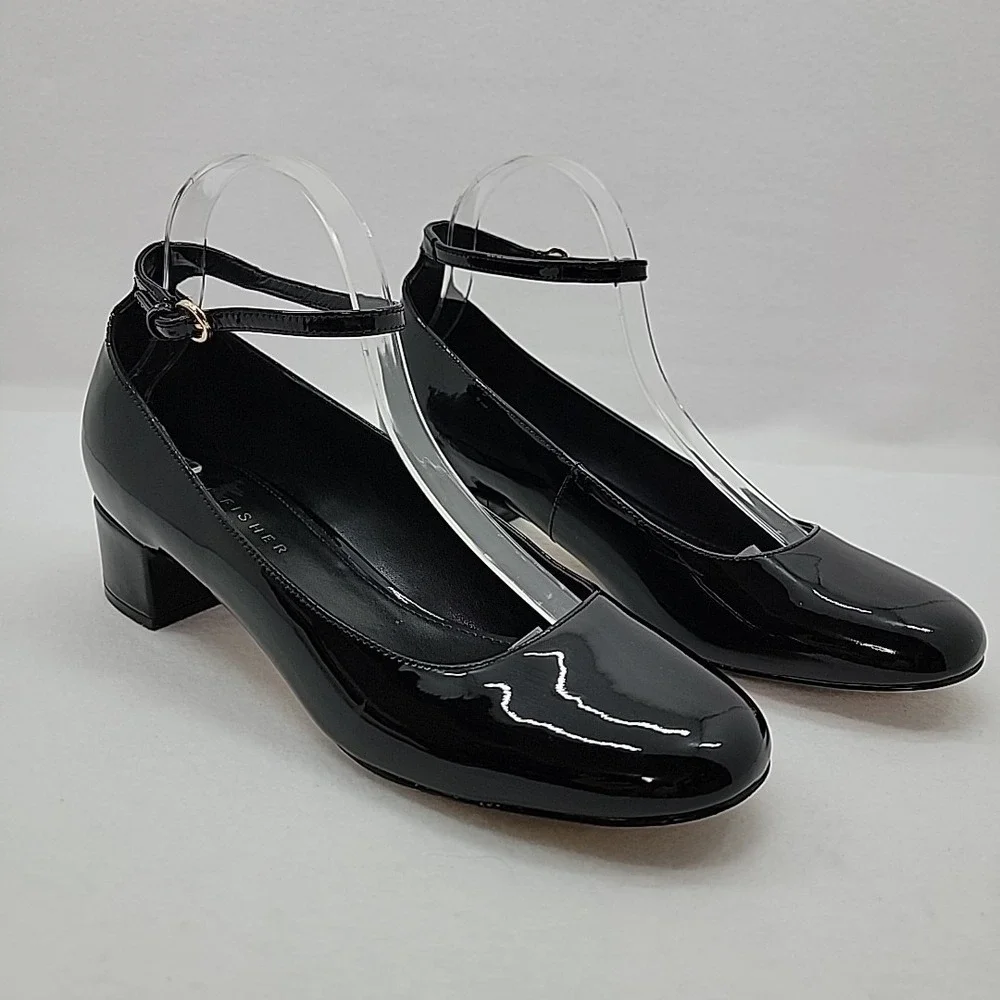 Marc Fisher LTD Parri Block Heel Black Mary Jane Dress Pumps Patent Leather 10M